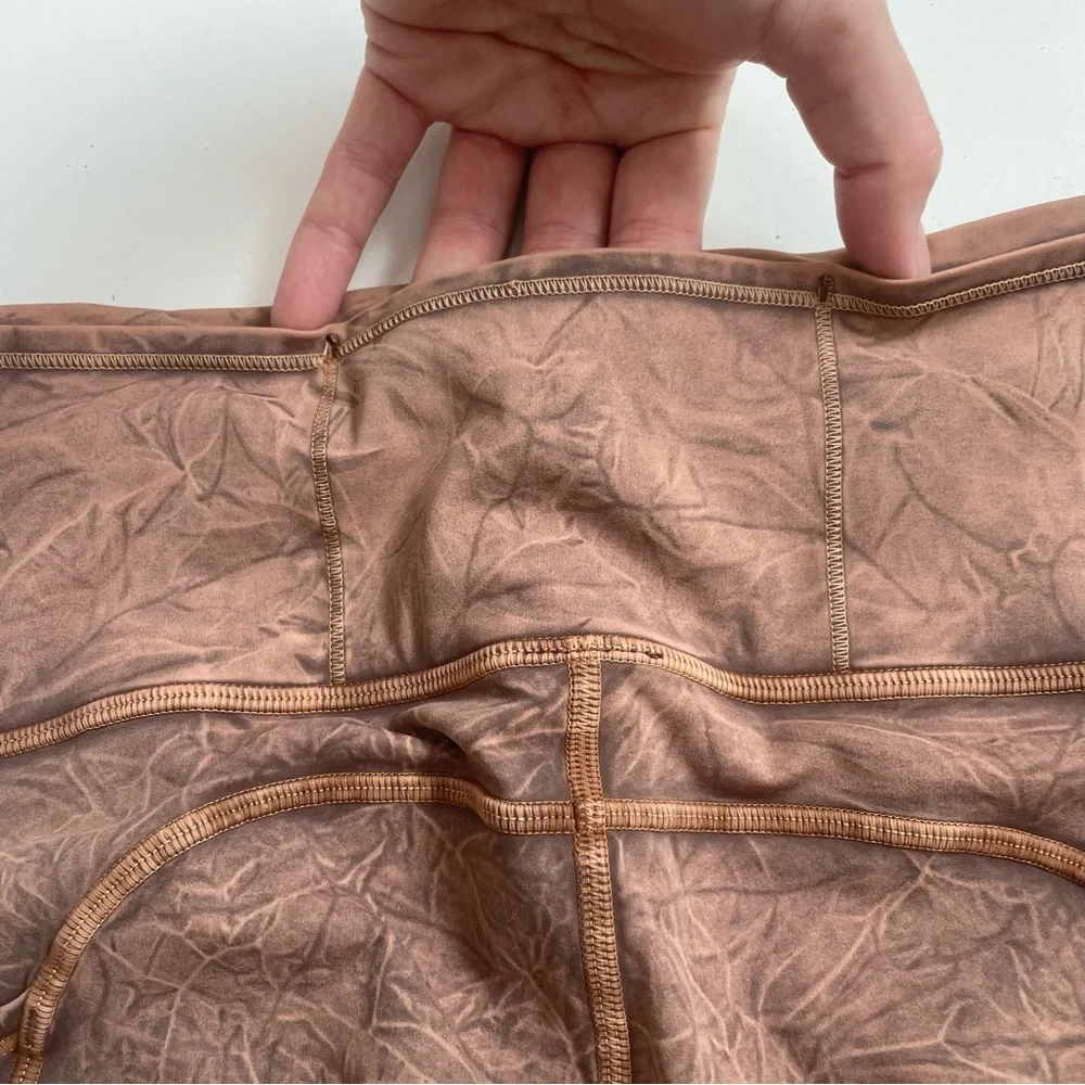 Lululemon Fast and Free Tight Leggings Side Pockets Ice Dye Wash Brown Earth 25”